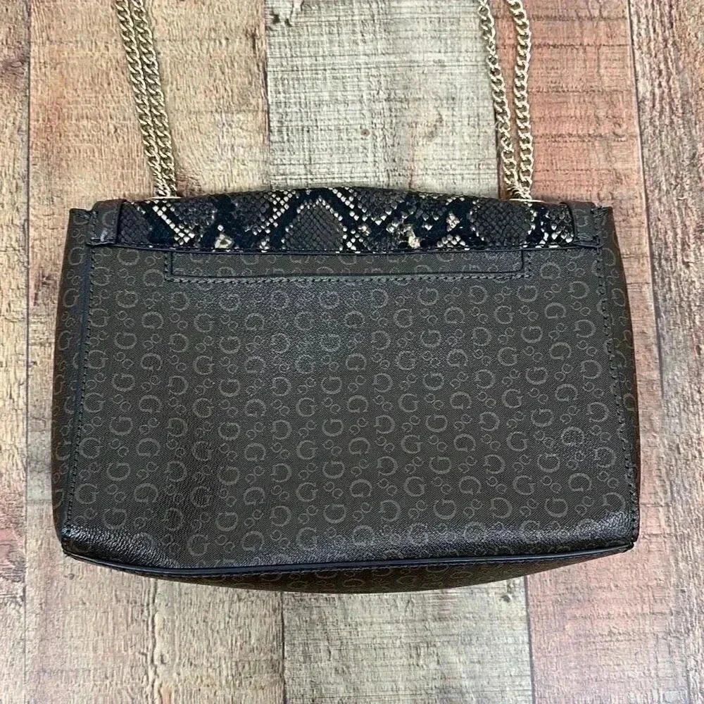 Guess Brown Logo Faux Snakeskin Crossbody Handbag - Picture 5 of 11